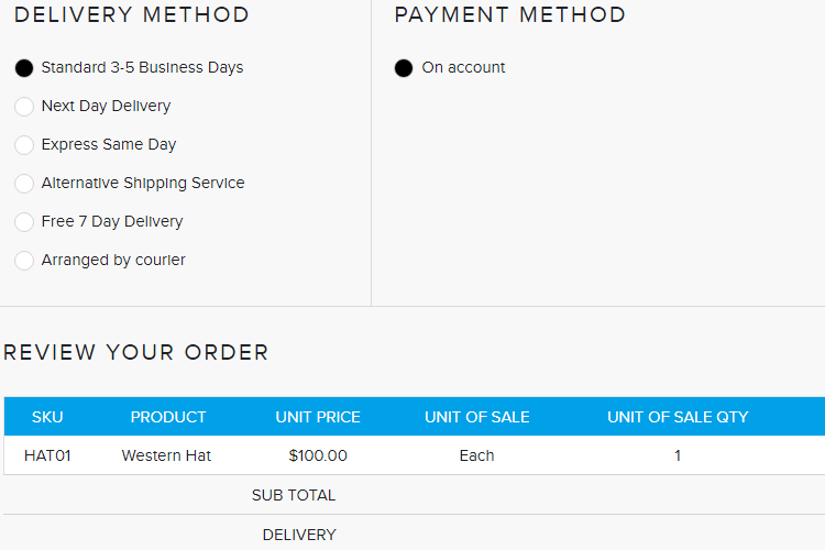 delivery configuration