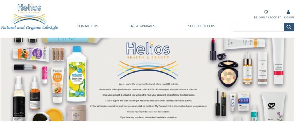 Helios Health & Beauty website screenshot
