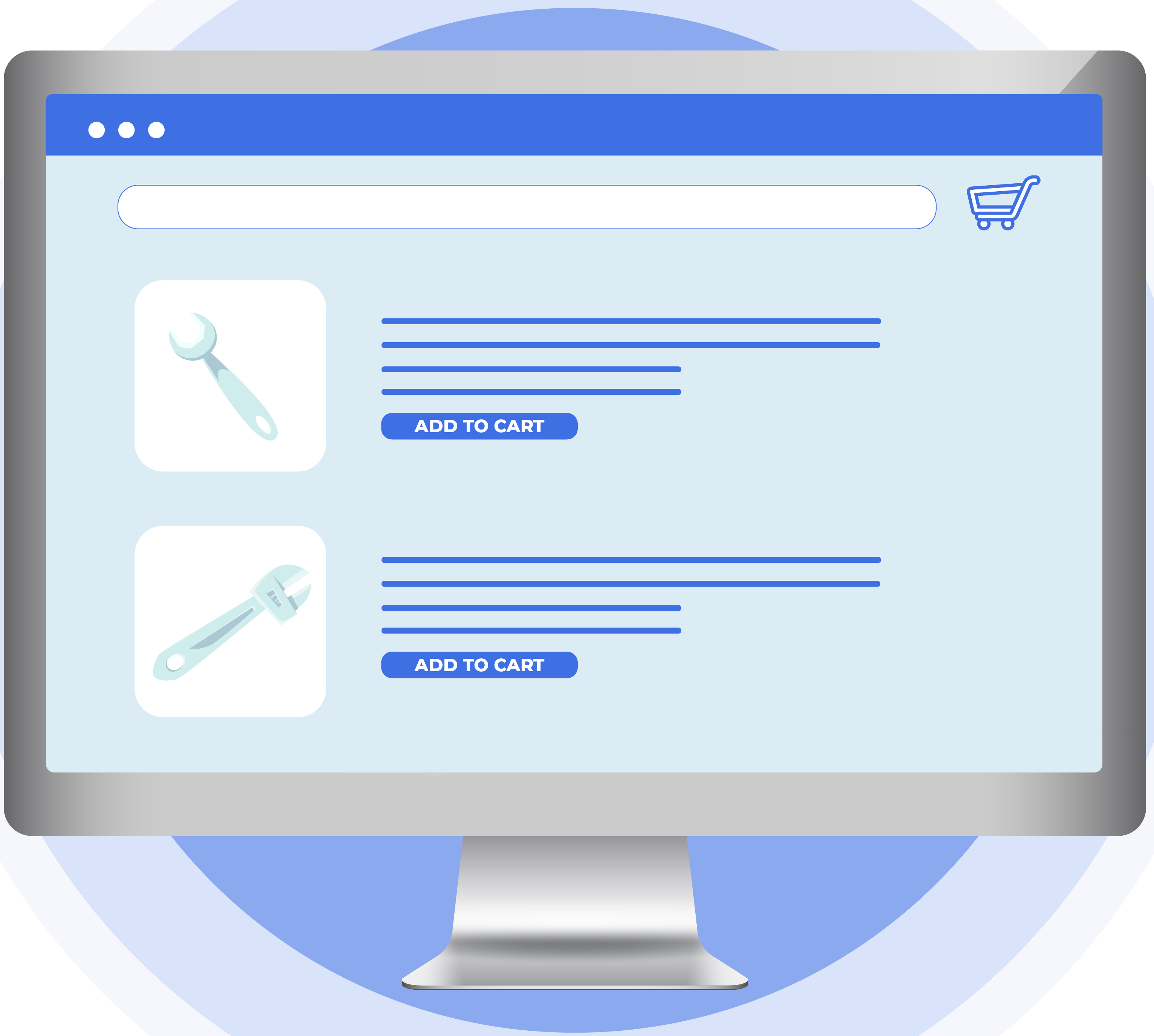 graphic depiction of B2B ecommerce portal in desktop monitor