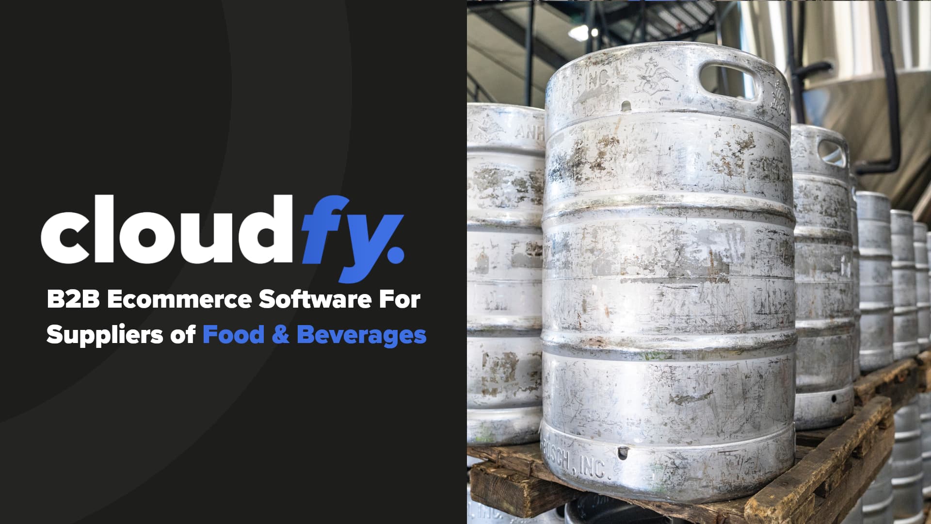 slide with Cloudfy logo and pallet of beer kegs