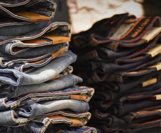 stacks of blue jeans