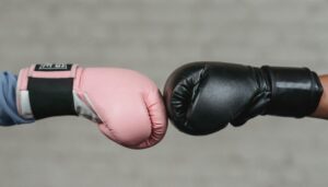 pink and black boxing gloves