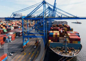 container ship at loading dock