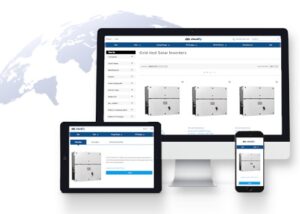 B2B ecommerce platform with globe background graphic