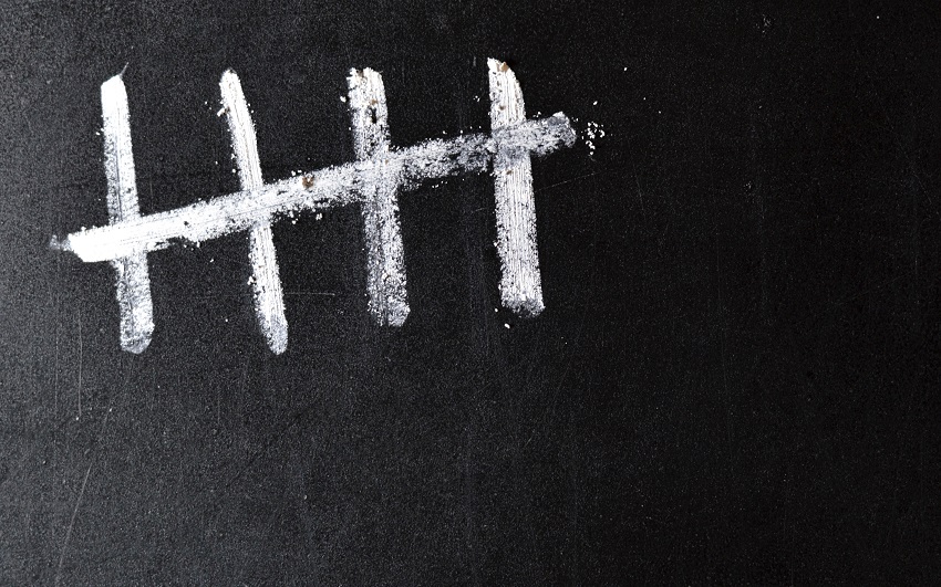 5 strikes on a chalkboard