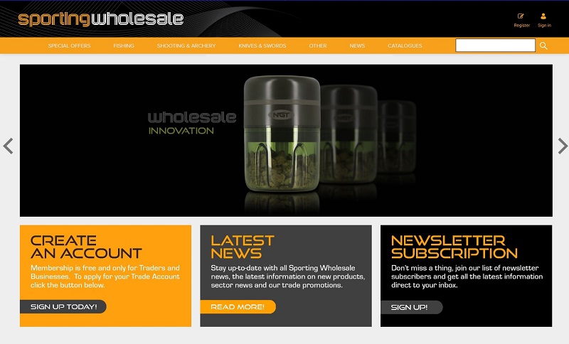 homepage screenshot for Sporting Wholesalers