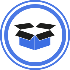 blue and black icon with open box