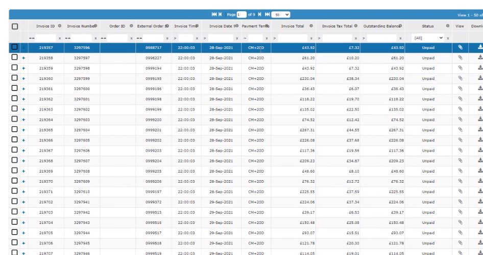 list of invoices