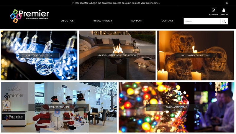 screenshot of Premier Decorations homepage