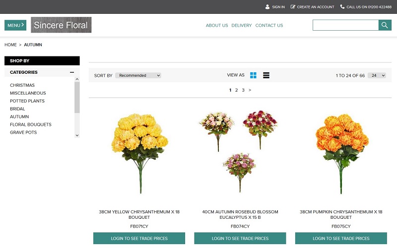 Screenshot of Sincere Floral site