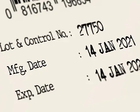 label with serial numbers and expiration dates