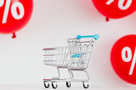 shopping cart with discount balloons