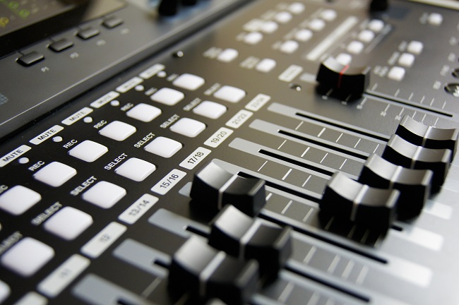 studio soundboard with level adjusters