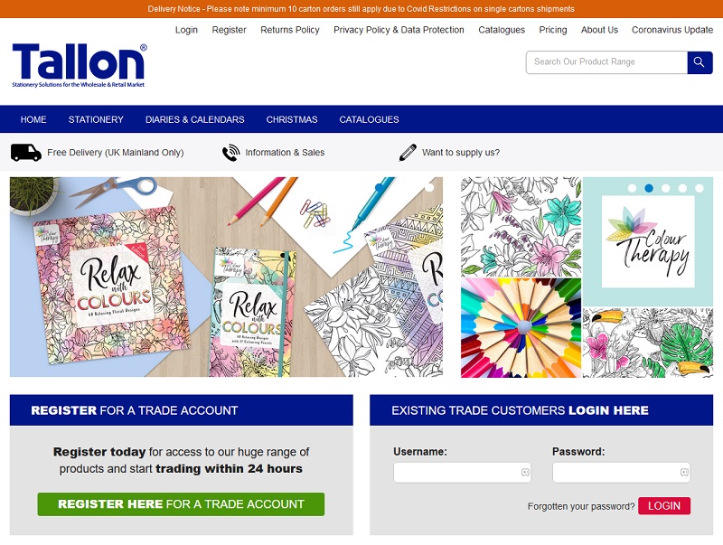 screenshot of Tallon Homepage