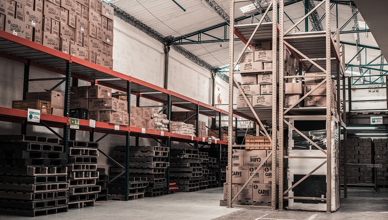 warehouse with pallets and shelves